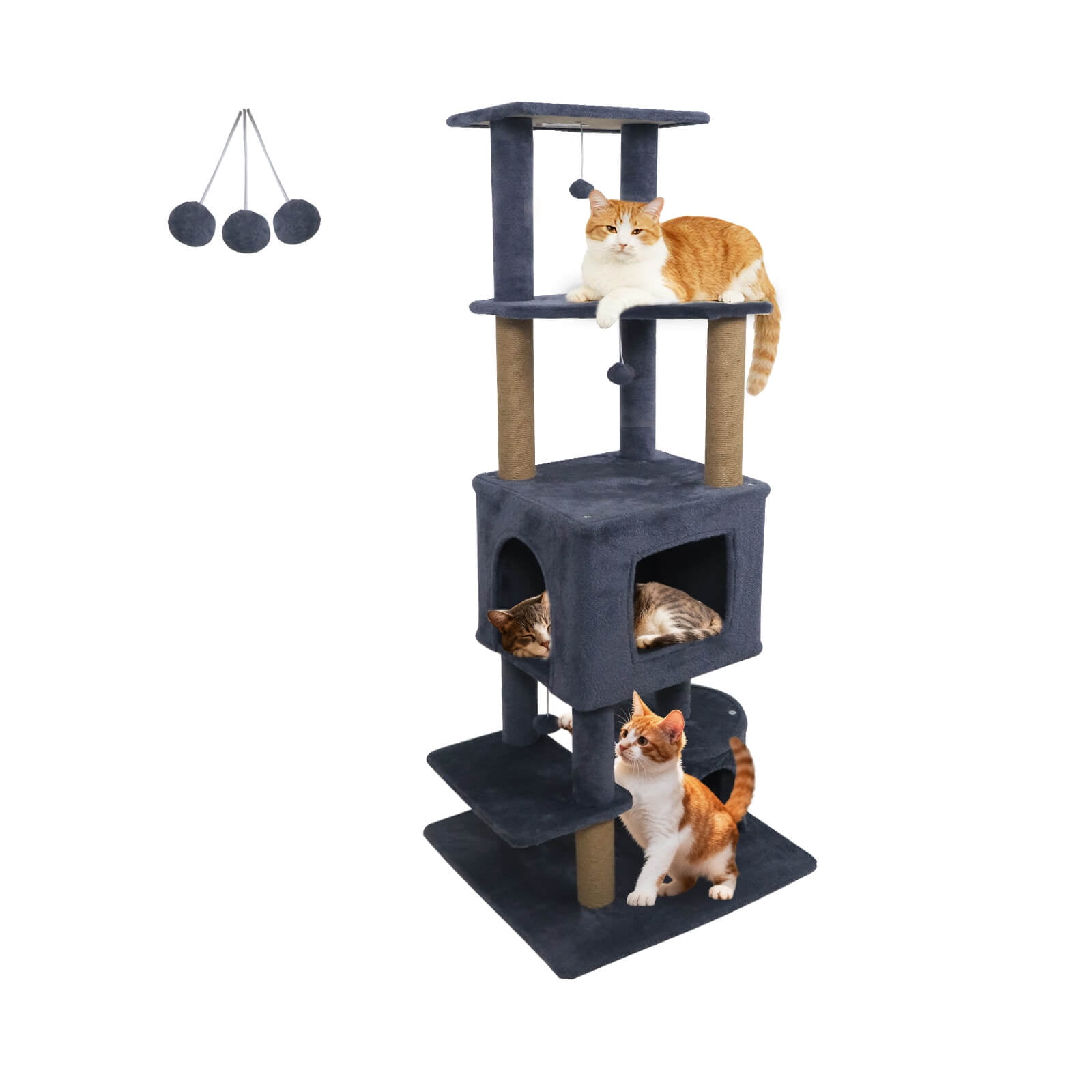 Costway 64” Tall Cat Tree with 2 Large Condos, Jute Scratching Posts, Plush Top Perch Dark Gray