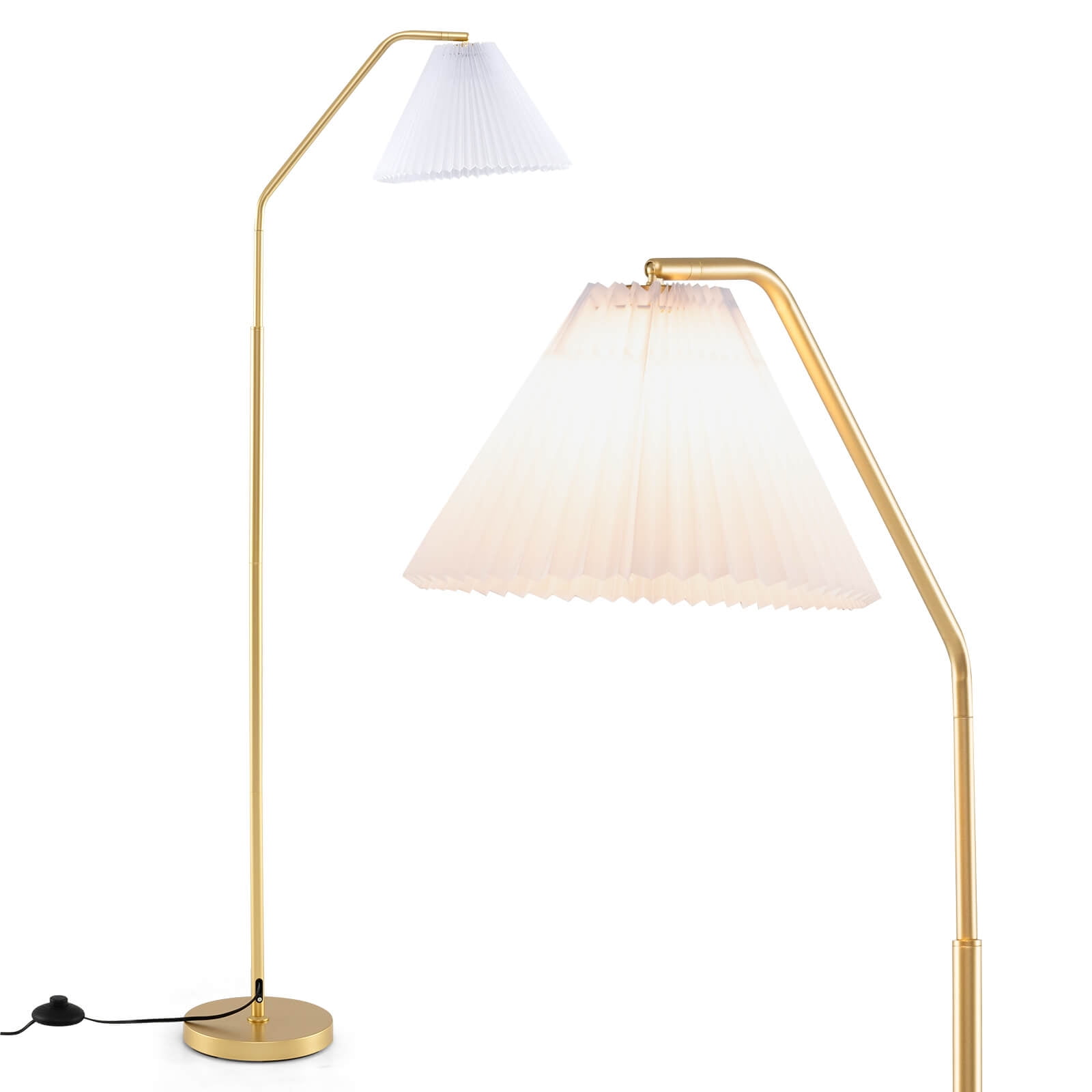 Costway 66” Arc Floor Lamp with Adjustable Lamp Head, Pleated Lampshade & Foot Switch