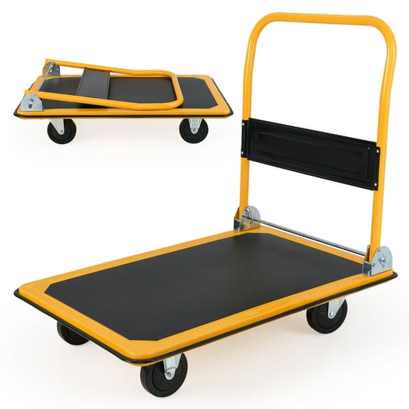 Costway 660lbs Platform Cart Dolly Folding Foldable Moving Warehouse Push Hand Truck New Yellow