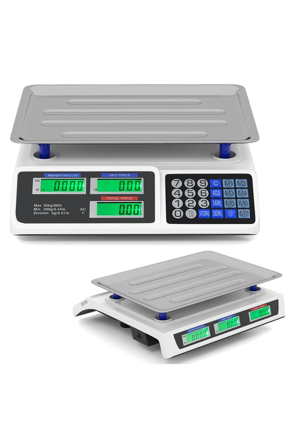 66lb Price Computing Scale with Dual LCD Displays & Rechargeable Battery