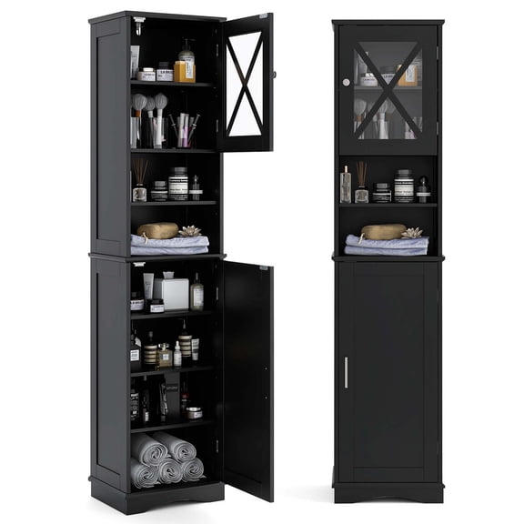Costway 67" Tall Bathroom Cabinet Freestanding Storage Cabinet with 5 Adjustable Shelves Black