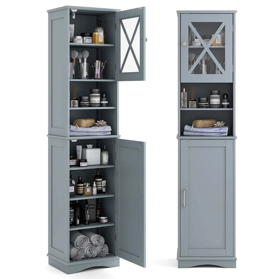 Costway 67" Tall Bathroom Cabinet Freestanding Storage Cabinet with 5 Adjustable Shelves Gray