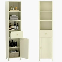 Costway 67” Tall Bathroom Cabinet with 3 Open Shelves, 1 Drawer, Adjustable Interior Shelf Off-white