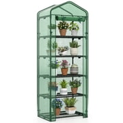 Costway 27” x 19” x 75” Mini Greenhouse with 5 Tier Shelves, PE Cover, Roll-Up Zipper Door Green
