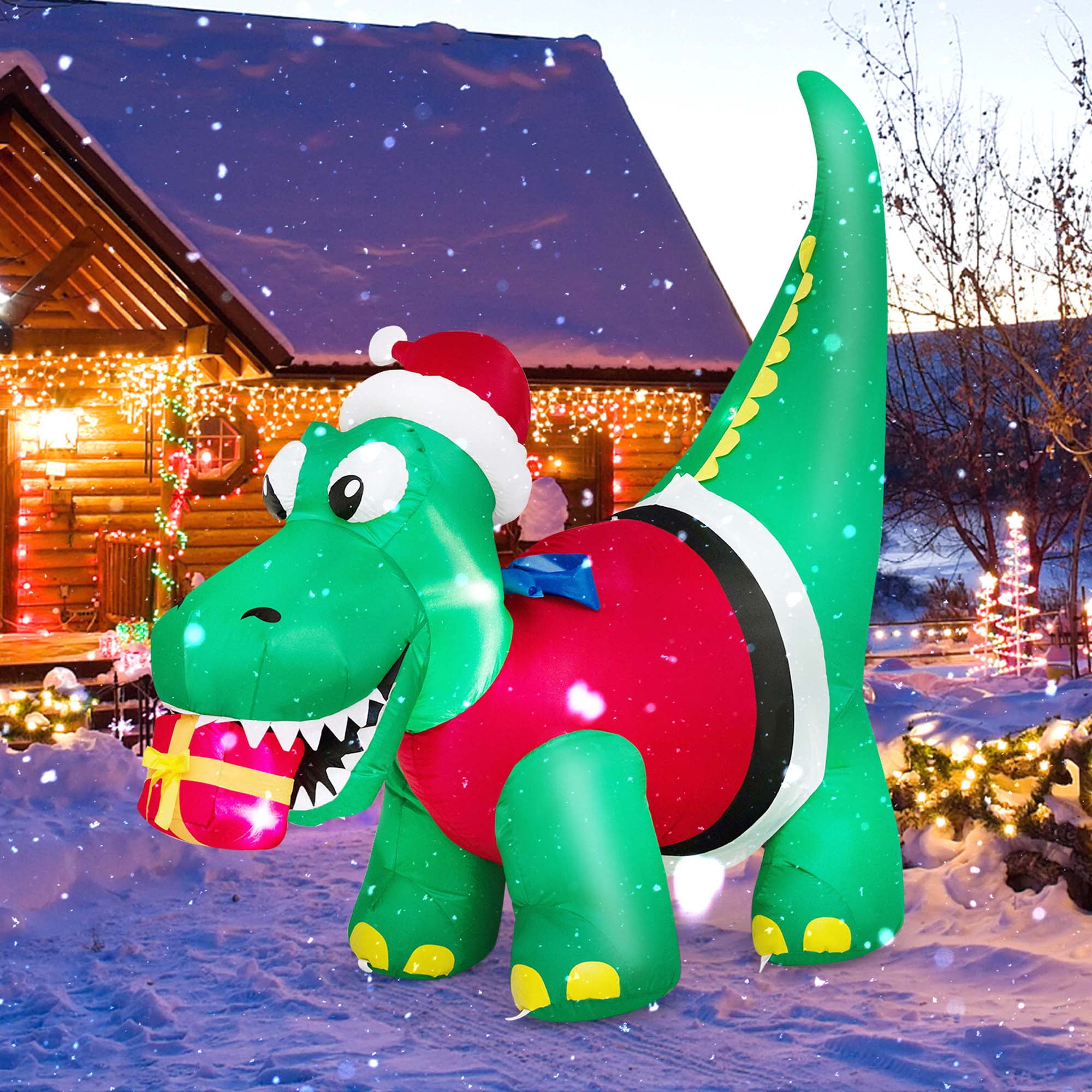 Costway 6FT Inflatable Christmas Dinosaur with LED Lights Gift Box