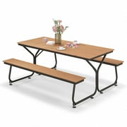 Costway 6FT Picnic Table Bench Set Outdoor HDPE Heavy-Duty Table for 6-8 Person Brown