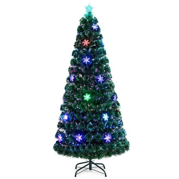 Costway 6FT Pre-Lit Fiber Optic Christmas Tree Multicolor Lights