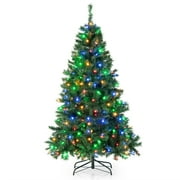Costway 6FT Pre-Lit Hinged Christmas Tree w/ 260 Multi-Color Lights & 3-Minute Quick Shape No Fluffing Required