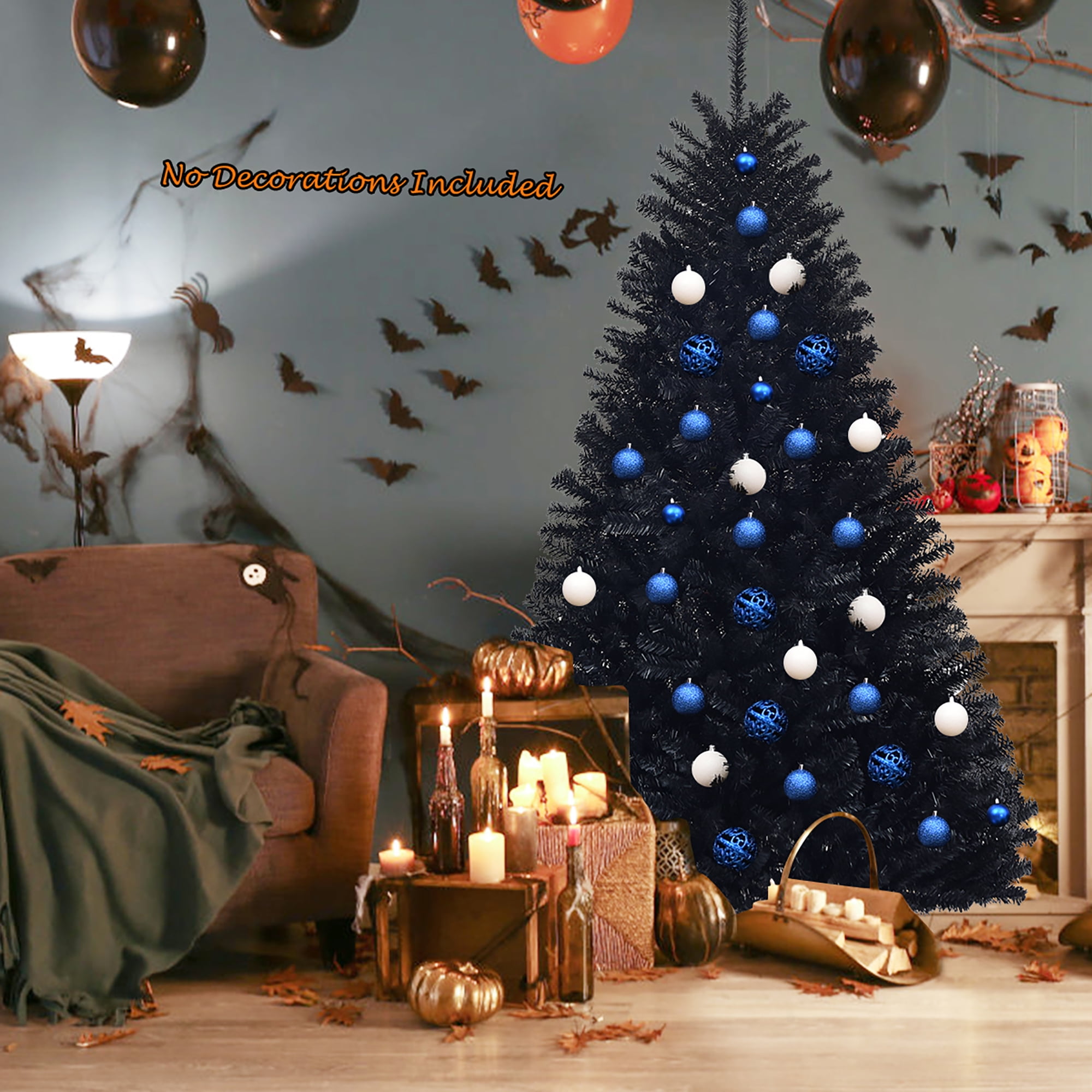 Happygrill 6ft Black Artificial Christmas Tree - 680 Tips, Halloween & Xmas Decor