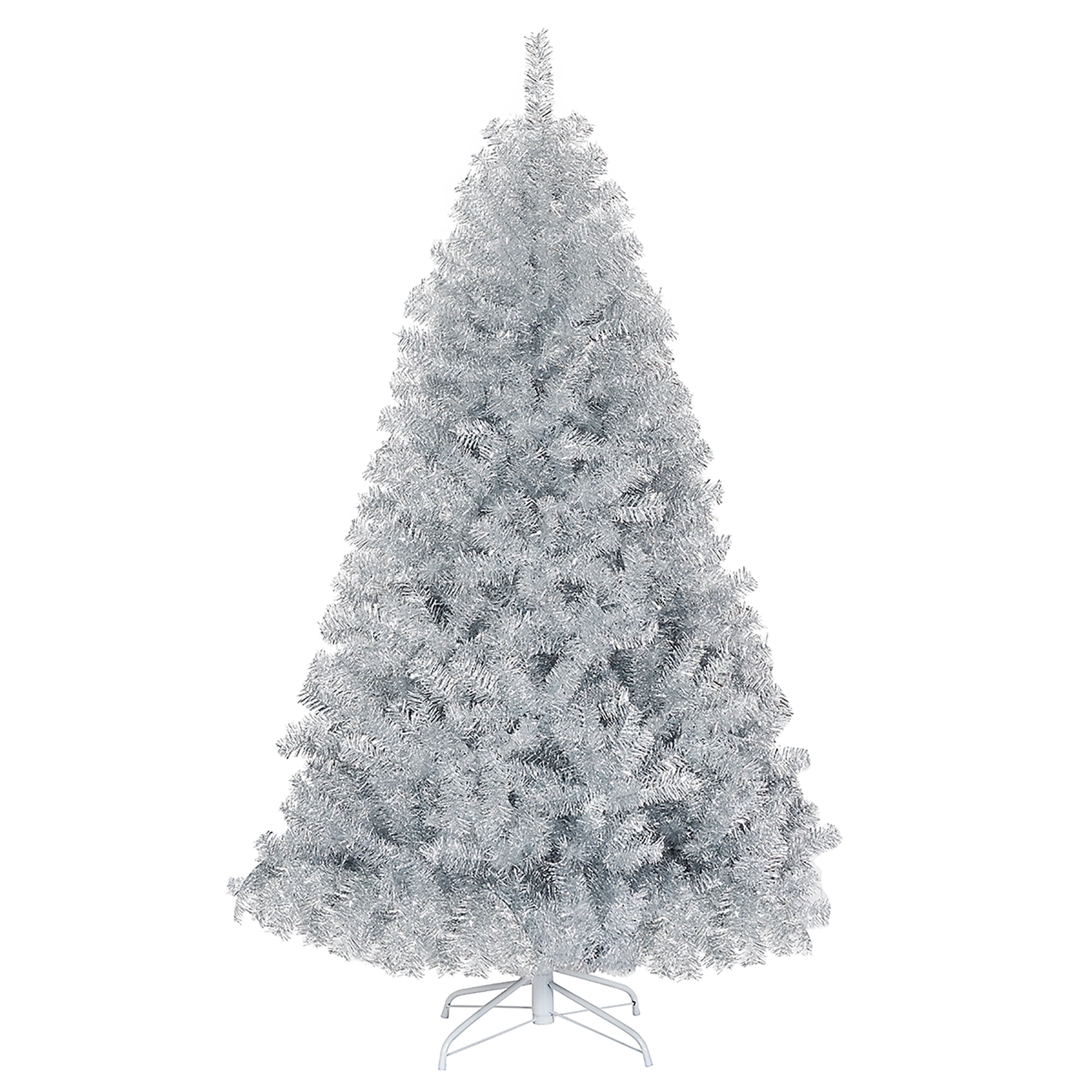 Costway 6Ft Unlit Silver Tinsel Christmas Tree w/Metal Stand, Fire