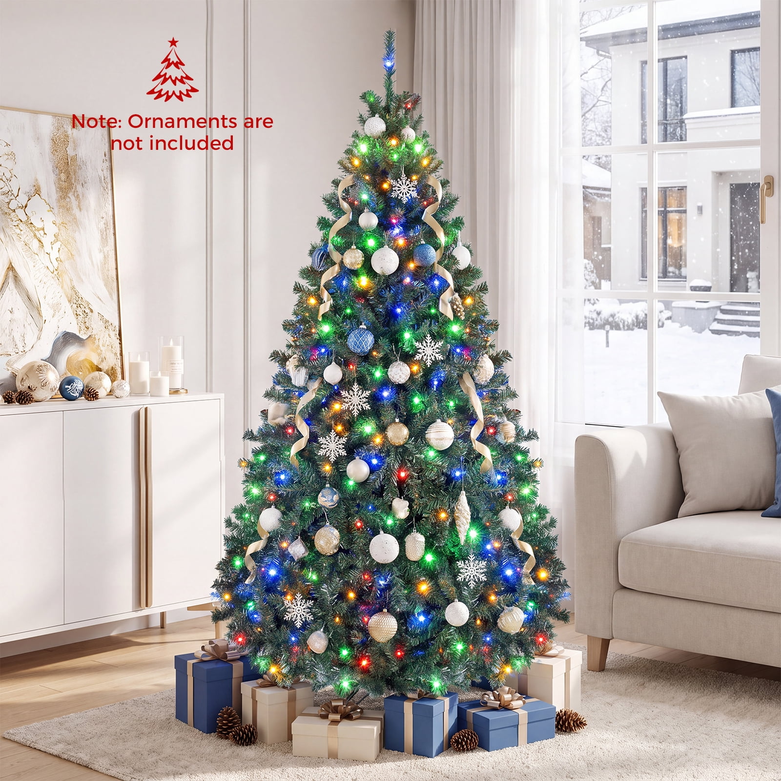 Costway, Artificial Christmas Tree, 6Ft Pre-Lit Hinged 350 LED