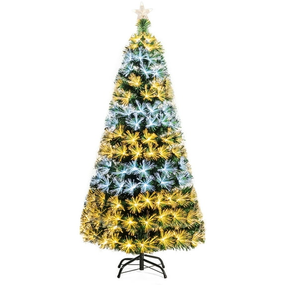Costway 6Ft Pre-Lit Fiber Optic Christmas Tree Double-Color Lights