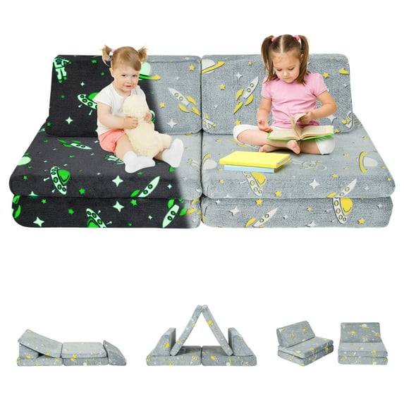 Costway 6PCS Convertible Kids Glow Sofa Play Couch Toddler Modular Foam Playset with Cover