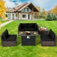 thumbnail image 1 of Costway 6PCS Patio Rattan Furniture Set 42'' Fire Pit Table Cover Sofa Cushion Black, 1 of 10