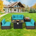 thumbnail image 1 of Costway 6PCS Patio Rattan Furniture Set 42'' Fire Pit Table Cover Sofa Cushion Turquoise, 1 of 10