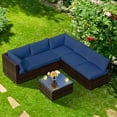 thumbnail image 1 of Costway 6PCS Patio Rattan Furniture Set Cushioned Sofa Coffee Table Navy, 1 of 8