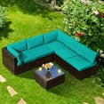 thumbnail image 1 of Costway 6PCS Patio Rattan Furniture Set Cushioned Sofa Coffee Table Turquoise, 1 of 9