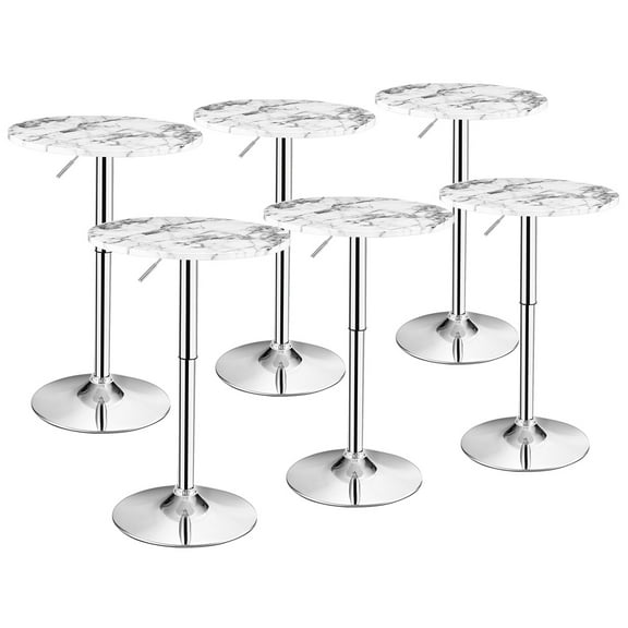 Costway 6PCS Round Bistro Bar Table Height Adjustable 360-degree Swivel White