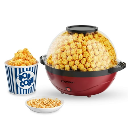 Costway - 6QT Stirring Popcorn Machine Popcorn Popper Maker with Nonstick Plate - Red