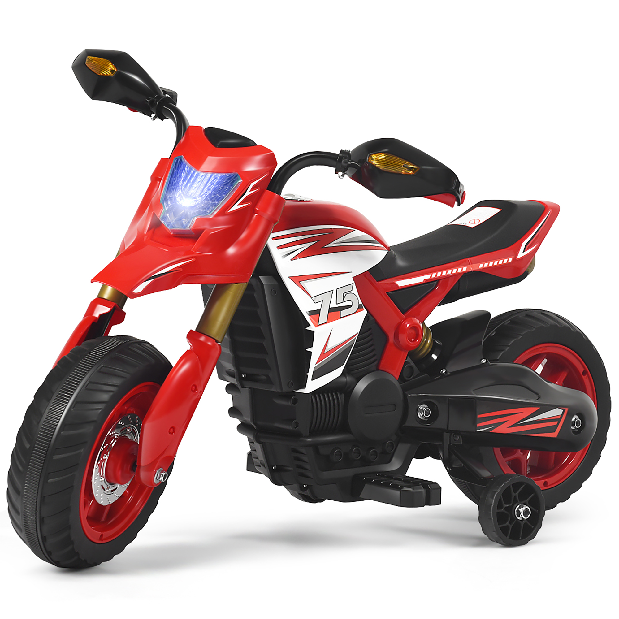 Costway 6V Electric Kids Ride-On Motorcycle Battery Powered Bike w/Training Wheels Red - image 1 of 10