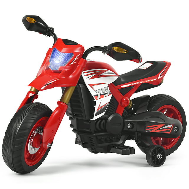 Costway 6V Electric Kids Ride-On Motorcycle Battery Powered Bike w/Training Wheels Red