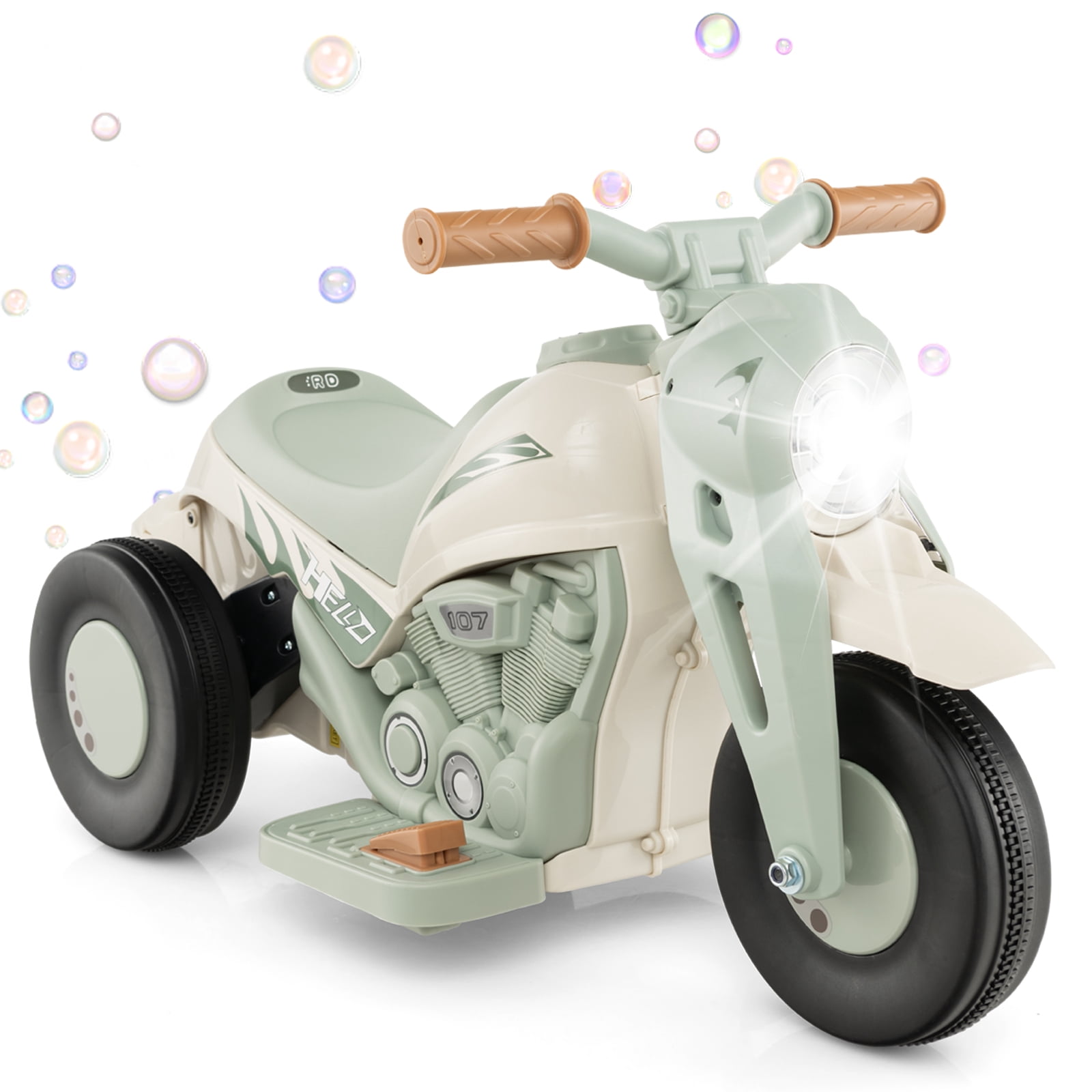 Costway 6V Kids Bubble Car Electric Ride on Motorcycle with Music Button & LED Headlight Beige
