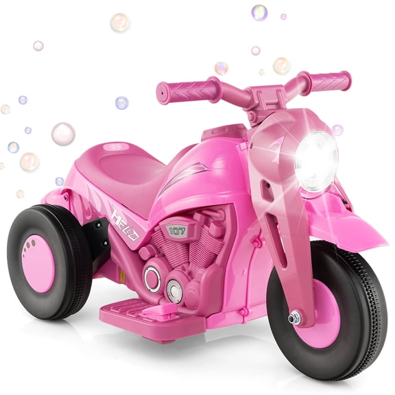 Costway 6V Kids Bubble Car Electric Ride on Motorcycle with Music Button & LED Headlight Pink
