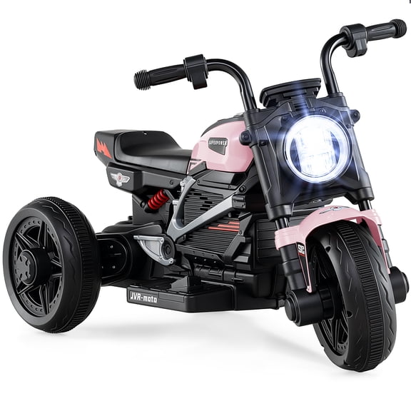 Costway 6V Kids Motorcycle with Song,Story,LED Headlights,Accelerator Pedal & 3 Wheels, Pink & Black