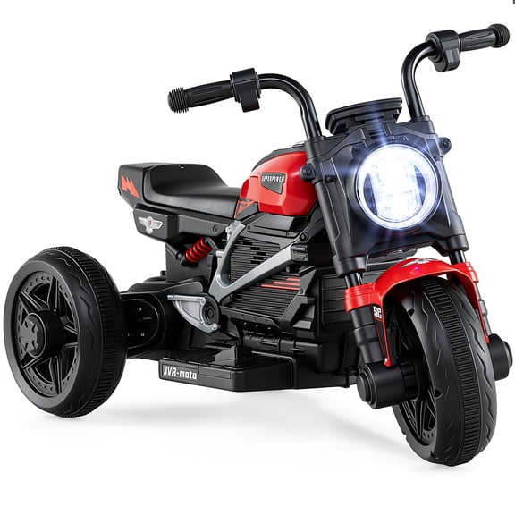 Costway 6V Kids Motorcycle with Song,Story,LED Headlights,Accelerator Pedal & 3 Wheels, Red & Black