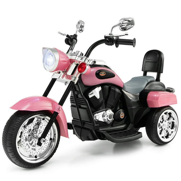 Costway 6V Kids Ride On Chopper Motorcycle 3 Wheel Trike with Headlight and  Horn Pink