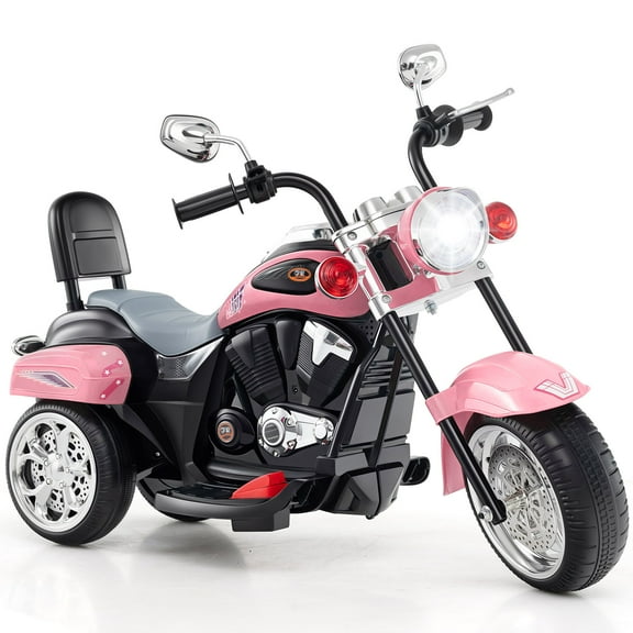 Costway 6V Kids Ride on Chopper Motorcycle 3 Wheel Trike with Headlight and Horn Racing Pink