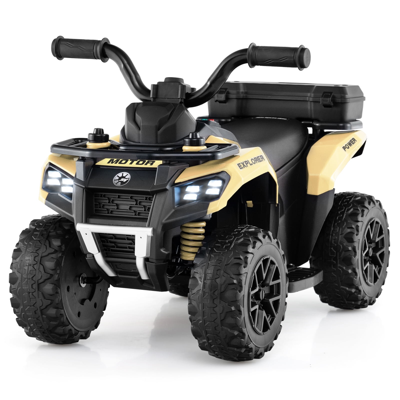 Costway 6V Toddler Ride On Electric Car ATV with Lights & Music & USB Port Storage Box Toy Car Khaki