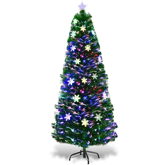 Costway 6ft Pre-Lit Fiber Optic Christmas Tree Multicolor Lights