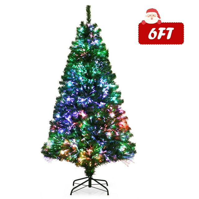 Costway 6ft Prelit Fiber Optic PVC Artificial Christmas Tree w/ 617