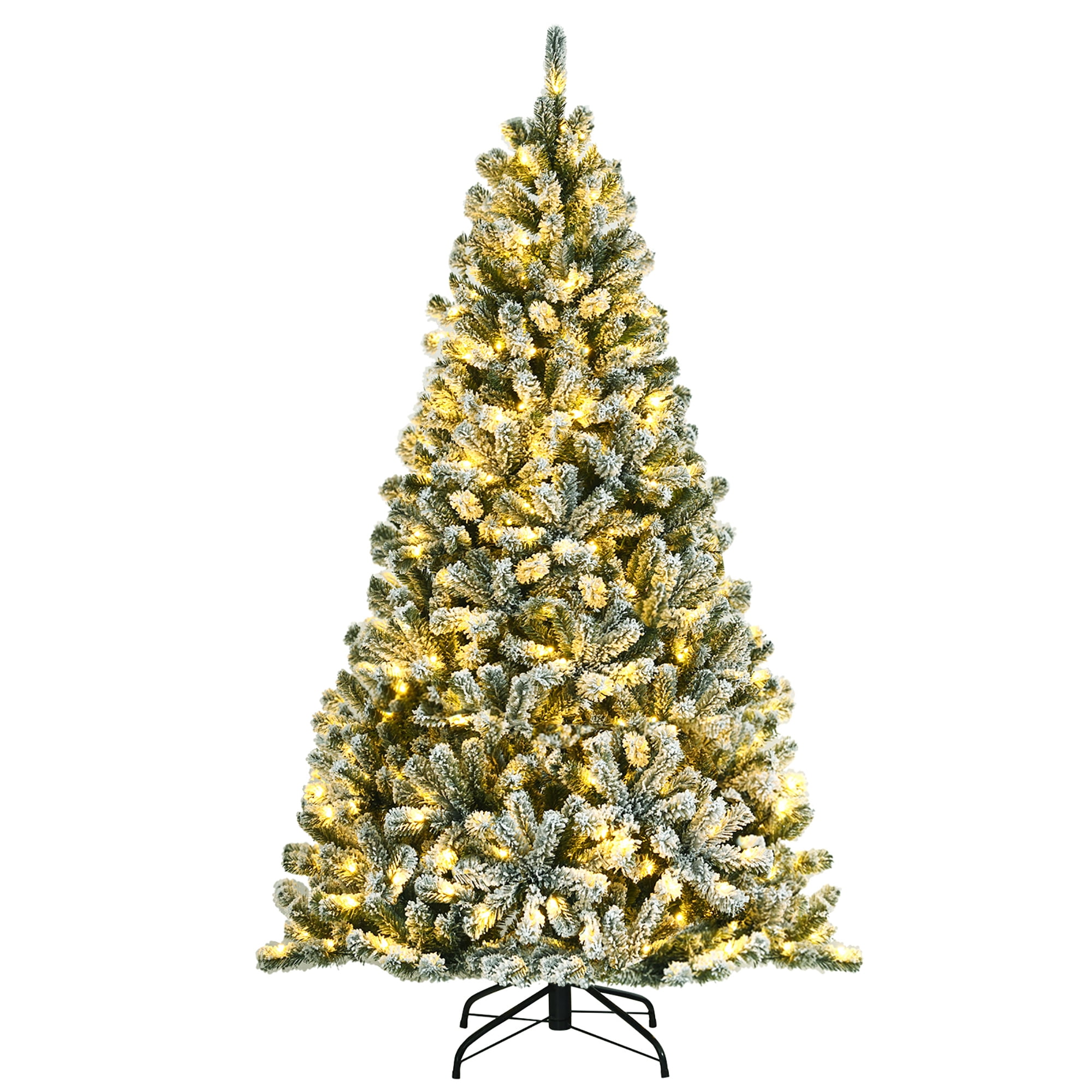 6' Green Snow Flocked PVC Christmas Tree with Warm White LED Lights