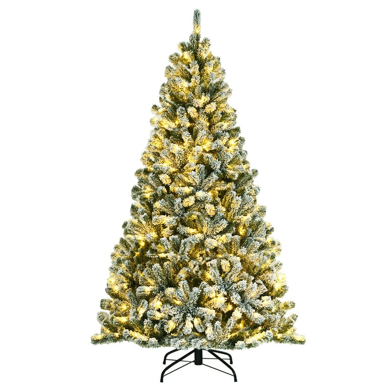 Costway 6ft Pre lit Snow Flocked Hinged Christmas Tree w 928 Tips Metal Stand