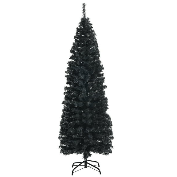 Costway 6ft Unlit Artificial Christmas Pencil Tree with Metal Stand Black