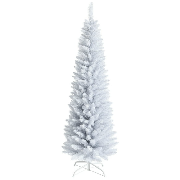 Costway 6ft Unlit Artificial Slim Pencil Christmas Tree with Metal Stand White