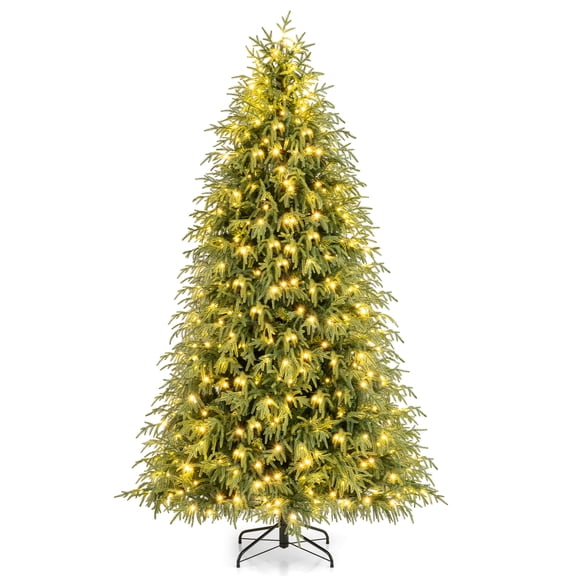 Costway 7.5 FT Artificial Christmas Tree with 1449 Branch Tips, 500 Warm White LED Lights