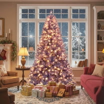 Costway 7.5 FT Artificial Tinsel Christmas Tree with 550 Lights, 8 Modes, 1300 Branch Tips Deep Purple