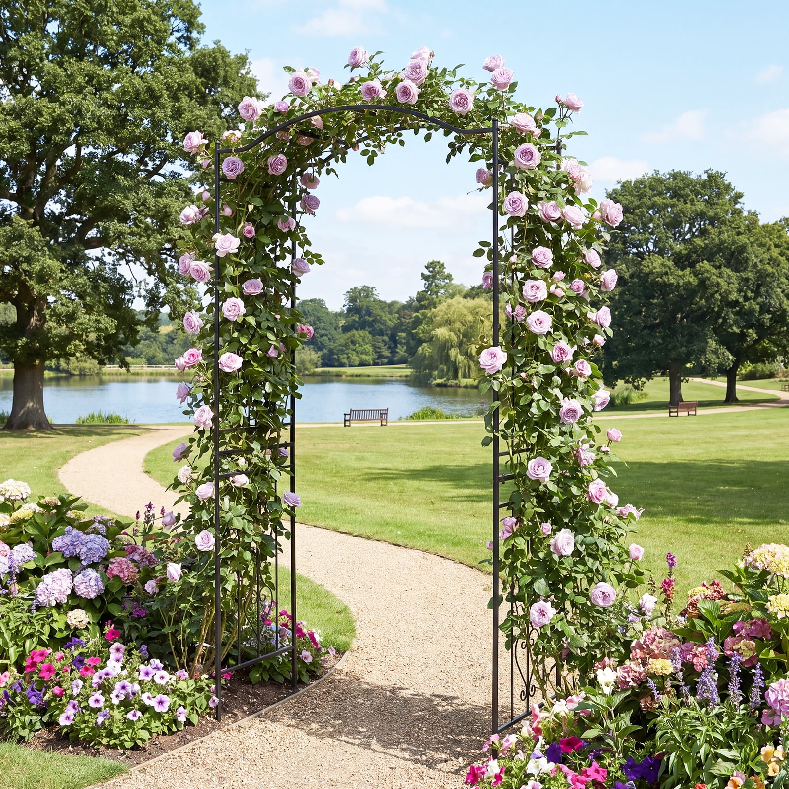 Costway 7.5 FT Garden Arbor withCurved Roof for Climbing Plants Roses ...