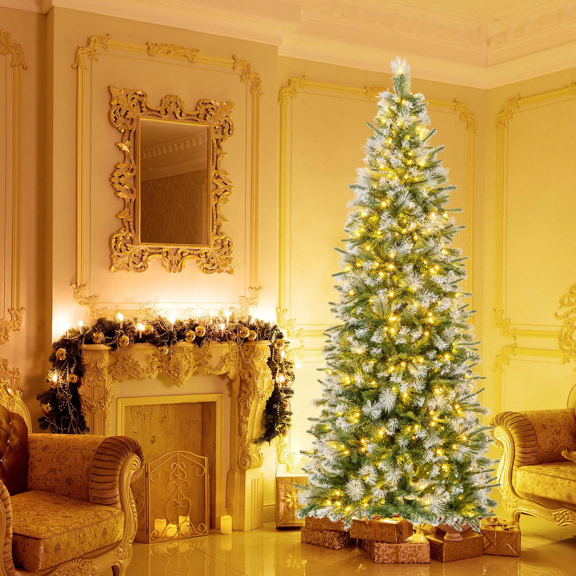Costway 7.5 FT PreLit Artificial Christmas Tree with 820 Frosted Tips
