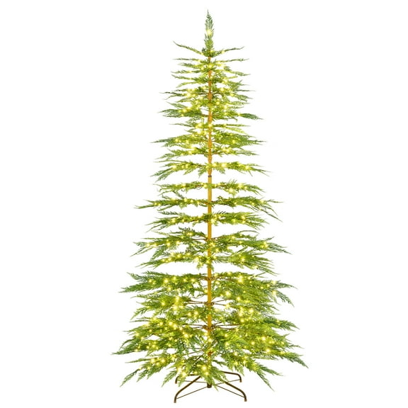 Costway 7.5 FT Pre-Lit Cypress Christmas Tree Hinged with 612 PE Branch Tips Timer & 540 Lights