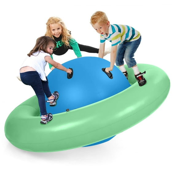 Costway 7.5 ft Inflatable Dome Rocker Bouncer with 6 Handles Green