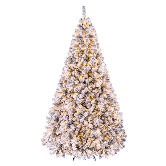 Costway 7.5 FT Pre-Lit Flocked Cedar Christmas Tree Hinged White