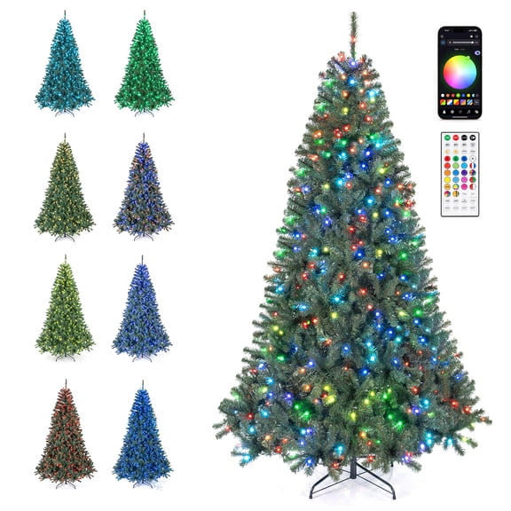 Costway 7.5 ft Smart Christmas Tree with Remote & APP 450 Pre-Lit RGB LED Lights Music Sync