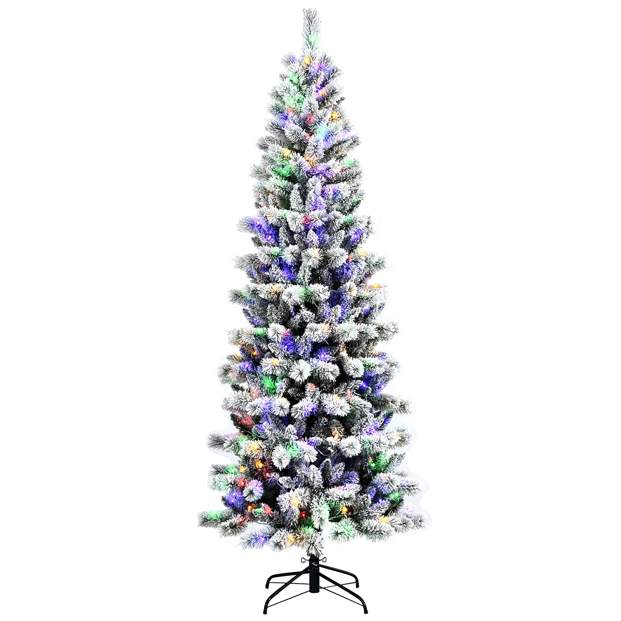7.5 ft Snow Flocked Pine Christmas Tree with Multicolor LED Lights