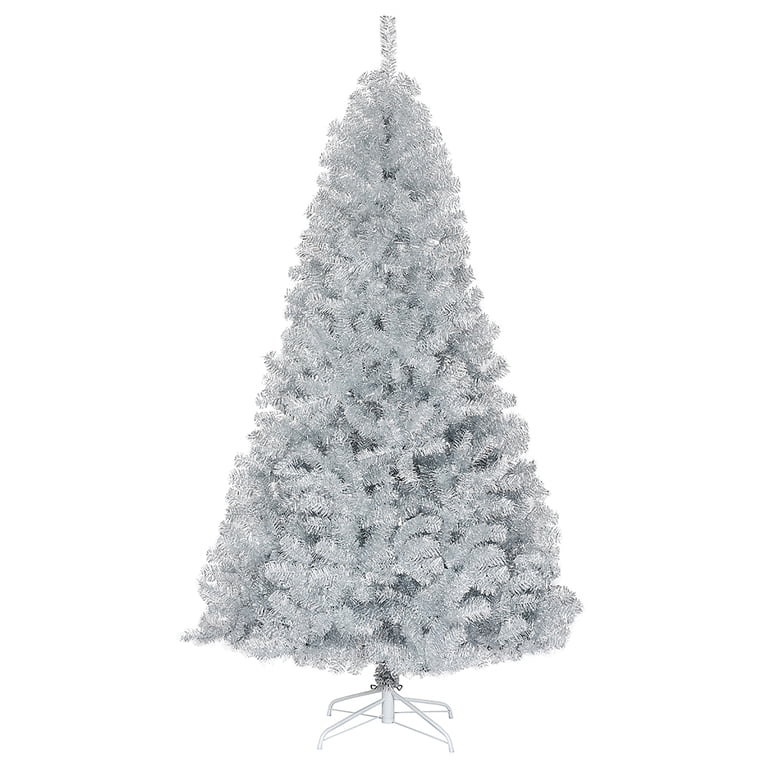 Costway, 7.5Ft Hinged Unlit Silver Tinsel Christmas Tree, Model