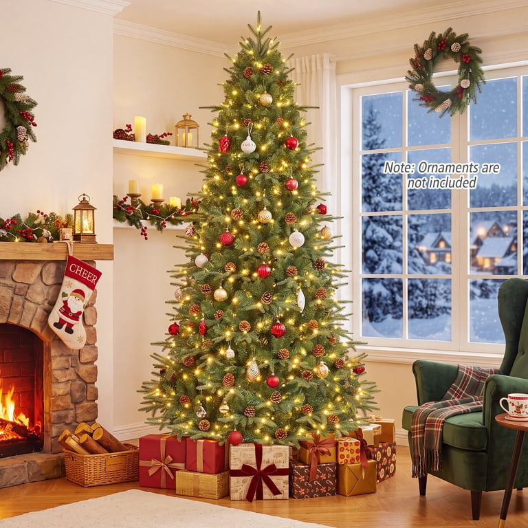 Costway, Christmas Tree, 7.5Ft, Pre-Lit Pines Cones 1125 Tips
