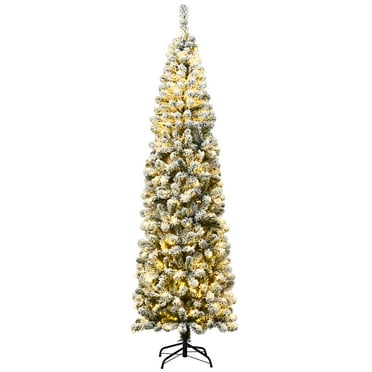 Costway 7.5Ft Pre-lit Snow Flocked Artificial Pencil Christmas Tree with 350 LED Lights